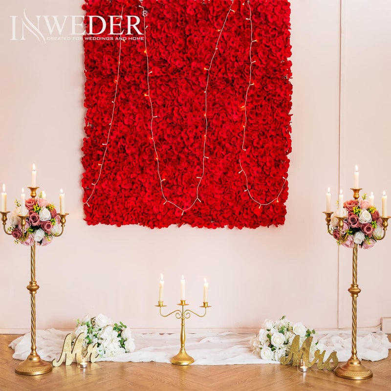 Inweder Flower Wall Panel Backdrop: 12 Pcs 24 x 16 Inch Red Artificial Hydrangea Floral Panels - Image 2
