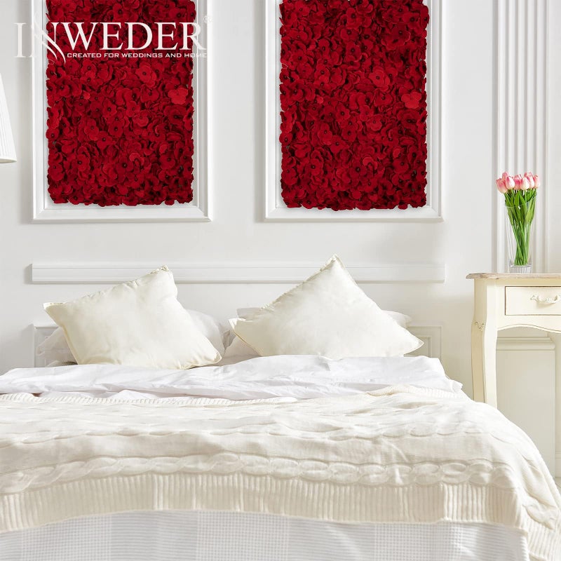 Inweder Flower Wall Panel Backdrop: 12 Pcs 24 x 16 Inch Red Artificial Hydrangea Floral Panels - Image 4
