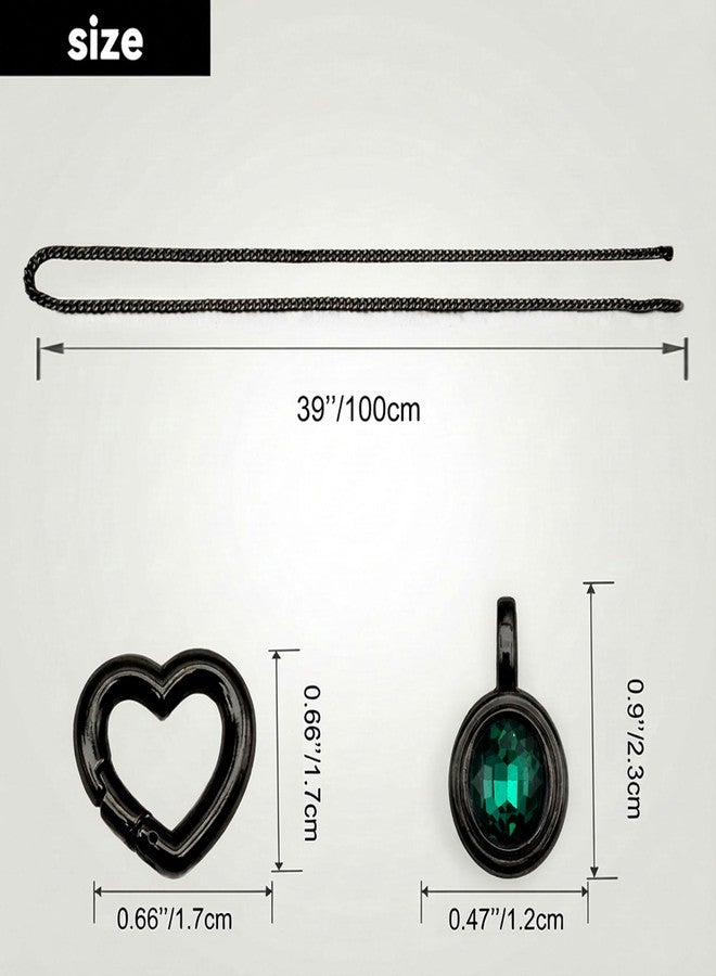 EverGlimp Heart Slip Chain Necklace for Women, 39 Inch Cuban Chain, Removable Heart O-Ring, Crystal Pendant, Adjustable Stainless Steel Y-Necklace (Black-Green) - Image 5