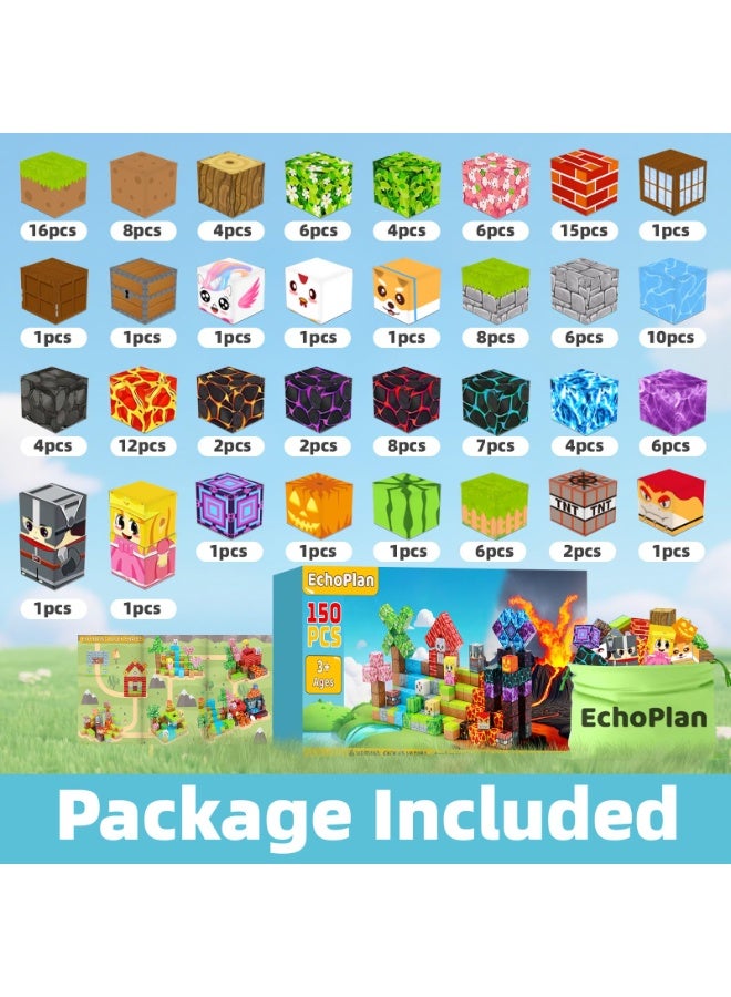 EchoPlan Magnetic Blocks-150PCS Fun Castle Magnetic Building Blocks Magnetic Cubes Stacking, Build Magnetic Blocks Set, STEM Sensory Toys for Kids Boys Girls Ages 3 4 5 6 7 8 9 10， Perfect Gifts for Kids - Image 4
