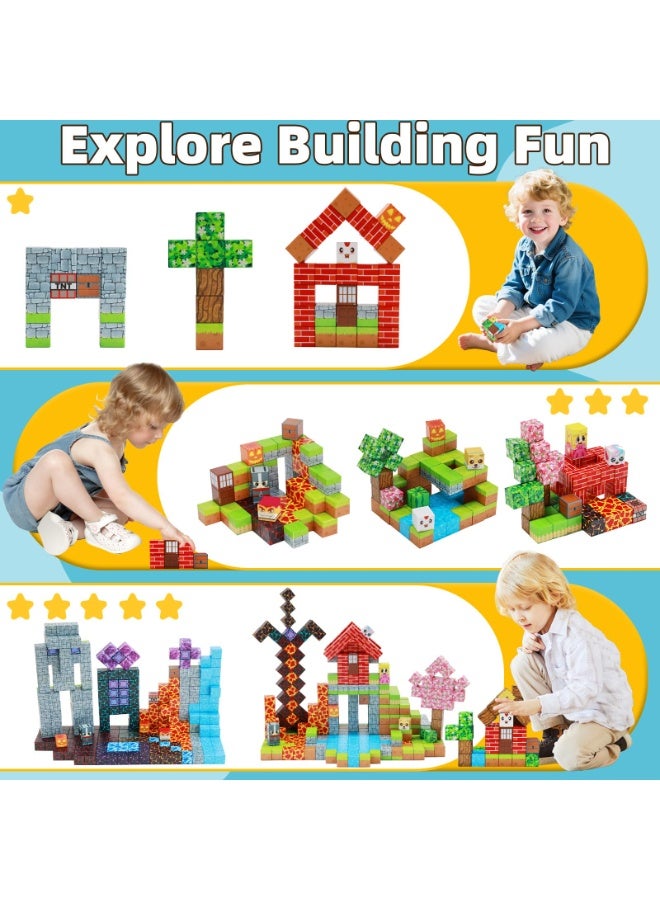EchoPlan Magnetic Blocks-150PCS Fun Castle Magnetic Building Blocks Magnetic Cubes Stacking, Build Magnetic Blocks Set, STEM Sensory Toys for Kids Boys Girls Ages 3 4 5 6 7 8 9 10， Perfect Gifts for Kids - Image 5