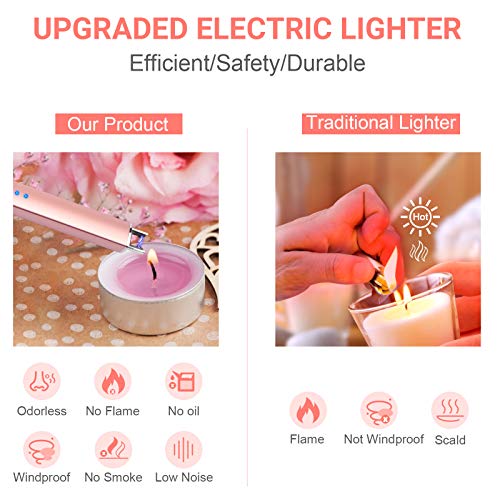 TRONIC MASTER Electric Candle Lighter Valentine's Day Gifts for Women Mom Men Wife USB Arc Rechargeable Windproof Lighter for Candle BBQ Birthday Housewarming Gift Idals (Rose Gold) - Image 2