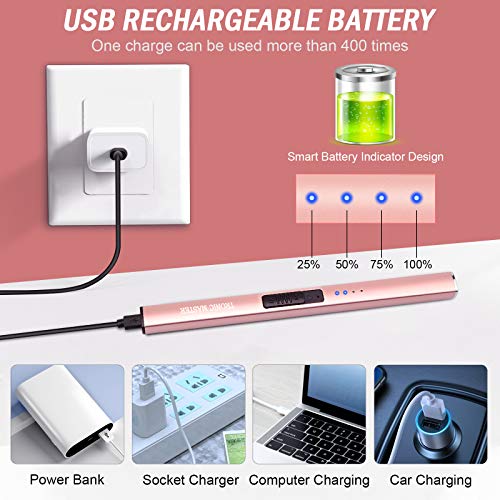 TRONIC MASTER Electric Candle Lighter Valentine's Day Gifts for Women Mom Men Wife USB Arc Rechargeable Windproof Lighter for Candle BBQ Birthday Housewarming Gift Idals (Rose Gold) - Image 5