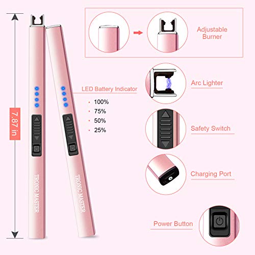 TRONIC MASTER Electric Candle Lighter Valentine's Day Gifts for Women Mom Men Wife USB Arc Rechargeable Windproof Lighter for Candle BBQ Birthday Housewarming Gift Idals (Rose Gold) - Image 4