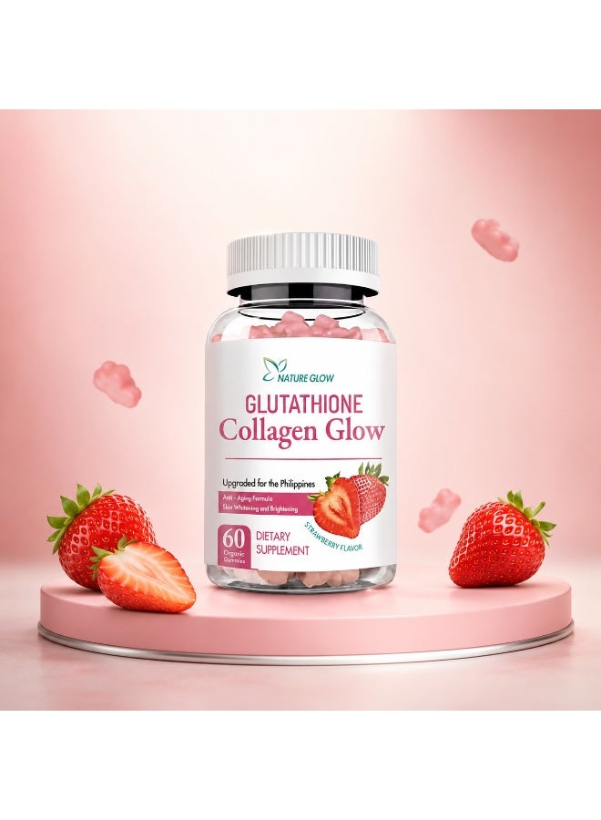 Nature Glow Glutathione Collagen Glow Strawberry Vegan Gummies, Daily Beauty Wellness Supplement With Vitamins & Amino Acids, 60 Gummies - Image 2
