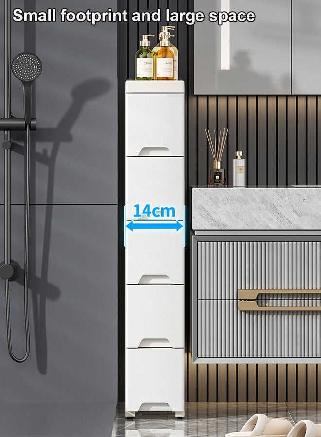 فيفيدوراد تخزين بلاستيكي ضيق 5 طبقات خزانة حمام مع عجلات متحركة، منظم تخزين درج متعدد الوظائف، صندوق حاويات بلاستيكية مقاومة للماء، صندوق تخزين صغير للحمام، خزانة أرضية زاوية للمطبخ، الحمام، غرفة النوم، غرفة المعيشة - Image 3