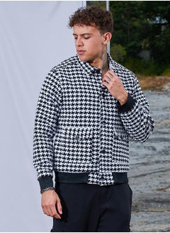Campus Sutra Men's Carbon Black & Chalk White Houndstooth Denim Jacket  - Image 3