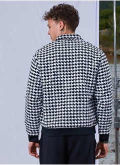 Campus Sutra Men's Carbon Black & Chalk White Houndstooth Denim Jacket  - Image 5