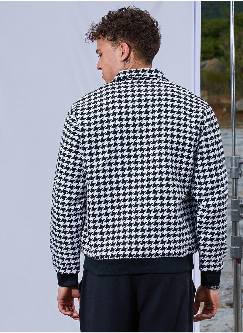 كامبوس سوترا Men's Carbon Black & Chalk White Houndstooth Denim Jacket  - Image 5