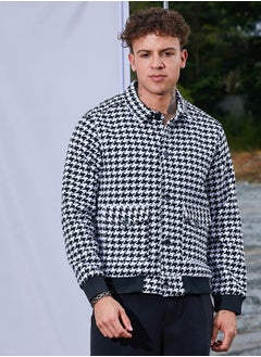 Campus Sutra Men's Carbon Black & Chalk White Houndstooth Denim Jacket  - Image 2