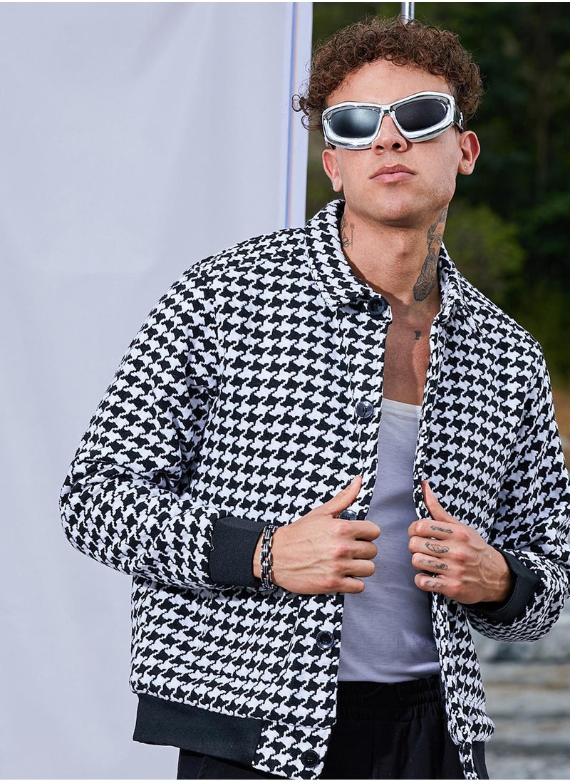 كامبوس سوترا Men's Carbon Black & Chalk White Houndstooth Denim Jacket  - Image 1