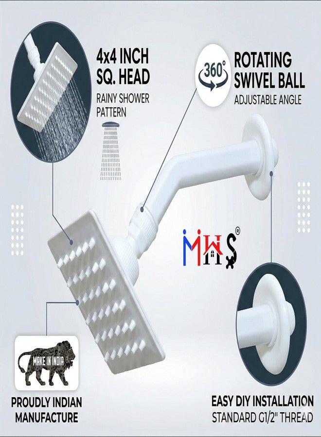MHS PVC SQUARE OVER HEAD SHOWER WITH SHOWER ARM AND WALL FLANGE WHITE (1) - Image 4