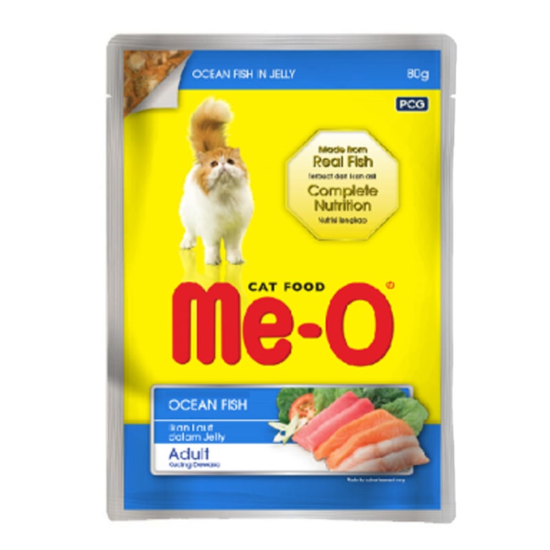 Meo طعام القطط البالغة من مي-أو طعام رطب للقطط بنكهات متنوعة، 80غ، عبوة من 12 | نكهات صلصة للقطط البالغة من جميع أحجام السلالات، 80x12 قطعة، عبوة 960غ (عبوة من 12، سمك المحيط) - Image 1