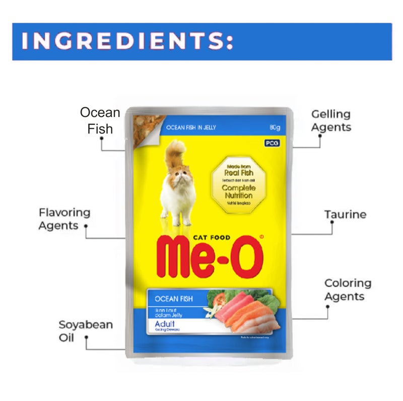 Meo طعام القطط البالغة من مي-أو طعام رطب للقطط بنكهات متنوعة، 80غ، عبوة من 12 | نكهات صلصة للقطط البالغة من جميع أحجام السلالات، 80x12 قطعة، عبوة 960غ (عبوة من 12، سمك المحيط) - Image 2