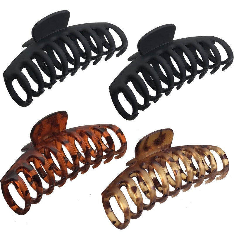 OWIIZI Large Hair Claw Clips for Women 43 Matte Leopard Jumbo Hair Clips NonSlip Ponytail Barrette Strong Hold Claw Clips for Girls Long Thick Hair 4Packs