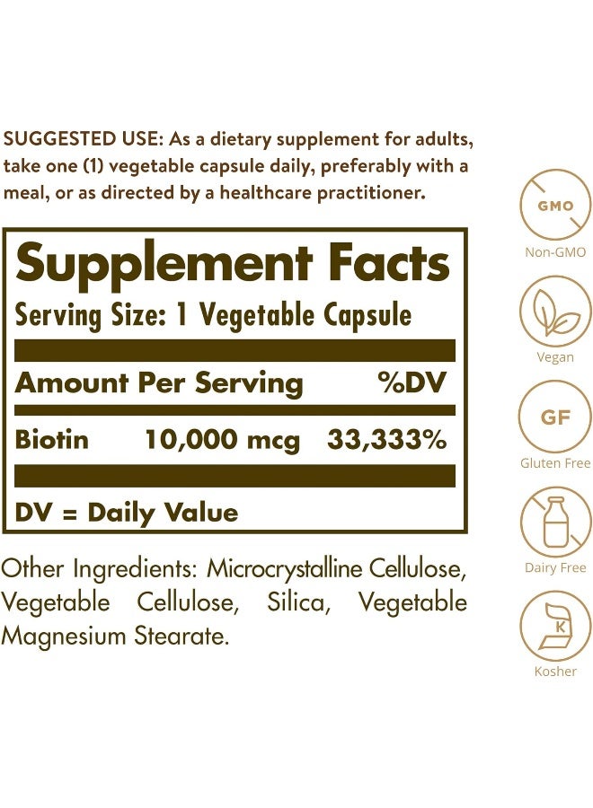 Solgar Biotin Super High Potency Dietary Supplement  120 Vegetable Capsules - Image 2