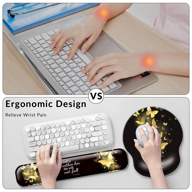 VINEBURY Desk Mat Set + Keyboard and Mouse Pad with Wrist Rest Support,4-in-1 Large Mousepad Computer Mats for Desktop Home & Office-Golden Butterflies - Image 5