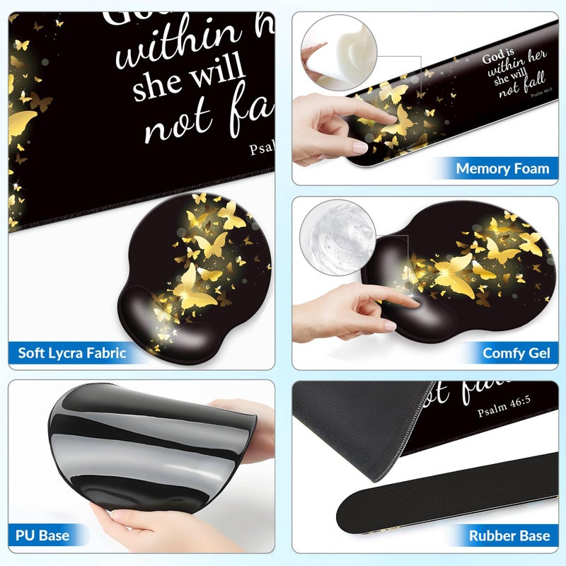 VINEBURY Desk Mat Set + Keyboard and Mouse Pad with Wrist Rest Support,4-in-1 Large Mousepad Computer Mats for Desktop Home & Office-Golden Butterflies - Image 4