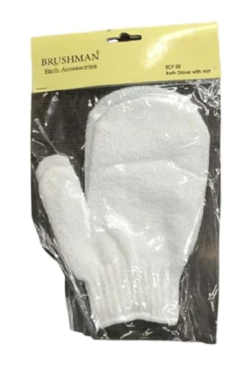BRUSHMAN Exfoliating Dual Texture Bath Gloves for Shower, Spa, Massage and Body Scrubs, Dead Skin Cell Remover (White) - Image 1