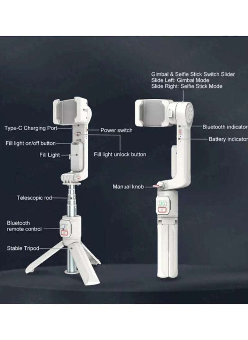Eworld - A10 Multi-Function Gimbal Stabilizer Selfie Stick, Handheld Gimbal with Fill Light, Telescopic Rod and Selfie Mode for Vlogging, Video Recording and Travel, Universal Compatibility for Smartphones - Image 1