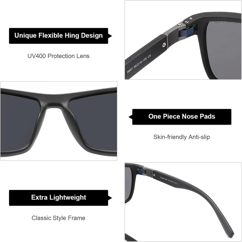 PUKCLAR Sunglasses for Men Polarized - Lightweight TR90 Frame - UV400 Protection - Spring Hinges for Driving and Outdoor Sports - Image 3