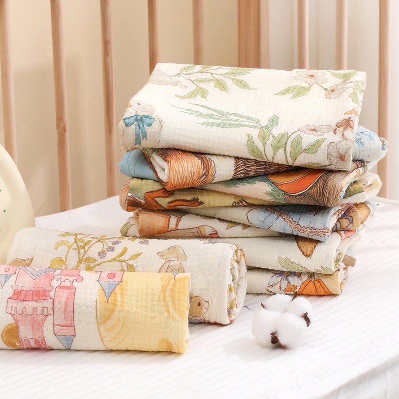 Newborn Gauze Bag Single Two-Layer Baby'S Birthing Room Swaddling Towel Baby Cartoon Printed Cover Blanket Absorbent Bath Towel - Image 5