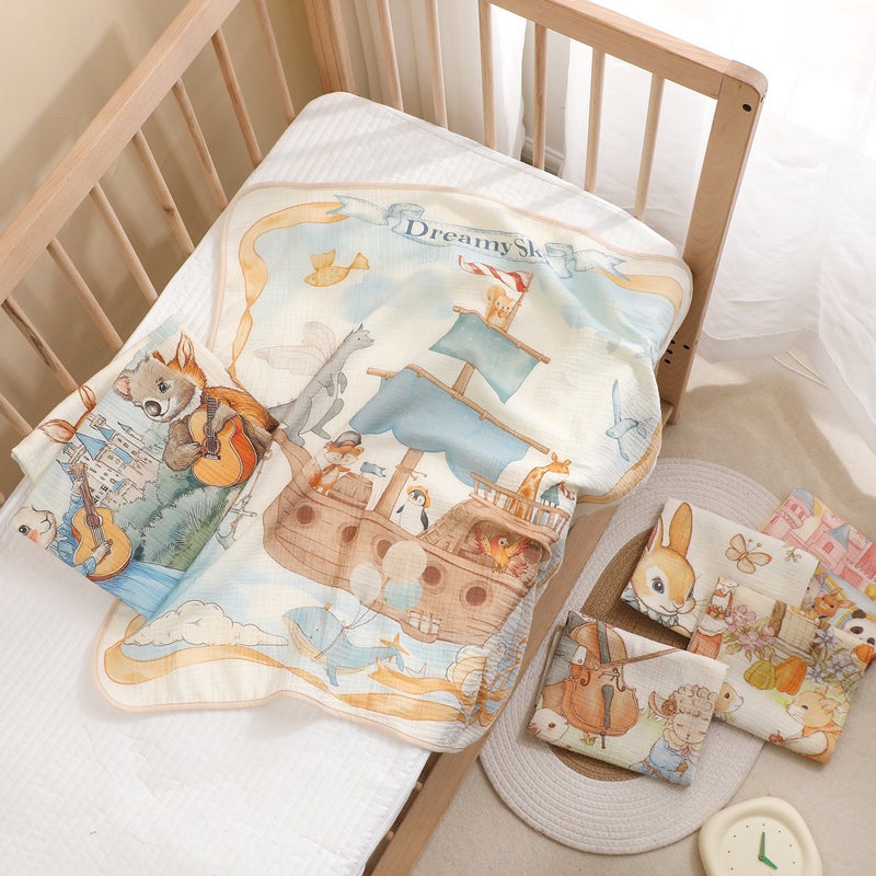 Newborn Gauze Bag Single Two-Layer Baby'S Birthing Room Swaddling Towel Baby Cartoon Printed Cover Blanket Absorbent Bath Towel - Image 2