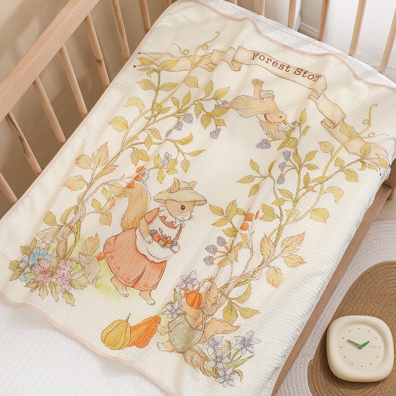 Newborn Gauze Bag Single Two-Layer Baby'S Birthing Room Swaddling Towel Baby Cartoon Printed Cover Blanket Absorbent Bath Towel - Image 1
