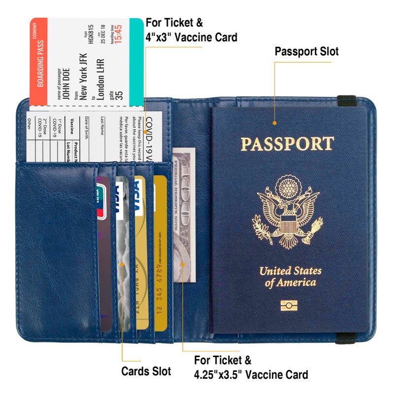 FACATH Passport Holder for Travel Men Women, RFID Blocking Passport Cover Leather Passport Wallet With 3D Metal Badge Waterproof Passport Case Travel Wallets Accessories Document Organizer (Navy Blue) - Image 4