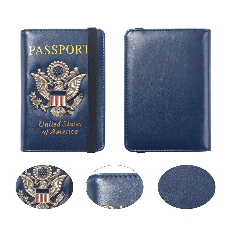 FACATH Passport Holder for Travel Men Women, RFID Blocking Passport Cover Leather Passport Wallet With 3D Metal Badge Waterproof Passport Case Travel Wallets Accessories Document Organizer (Navy Blue) - Image 3