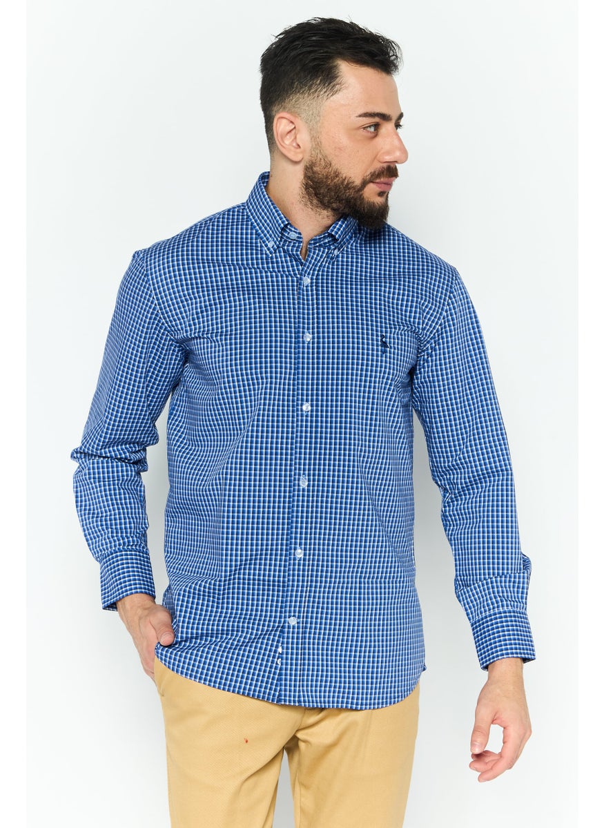 Tailorbyrd Men Performance Fit Long Sleeve Gingham Print Casual Shirt, Navy  - Image 1