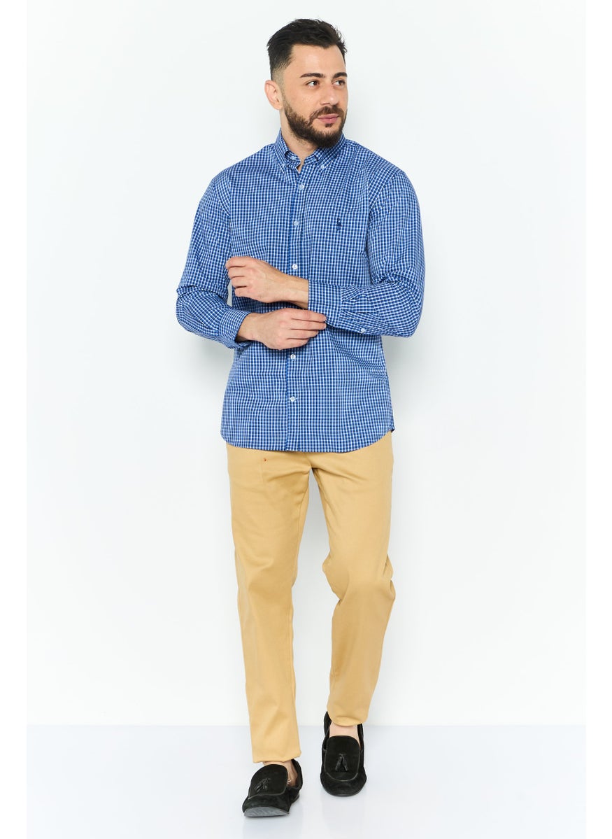 Tailorbyrd Men Performance Fit Long Sleeve Gingham Print Casual Shirt, Navy  - Image 2