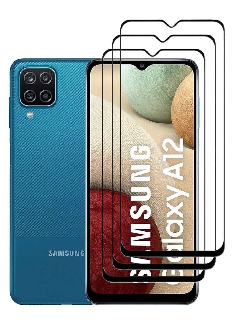 AINA 3 Pieces Tempered Glass Screen Protector 5D Designed For Samsung Galaxy A12 Full Glue Edge to Edge Full Screen Coverage And Bubble Free - Image 1