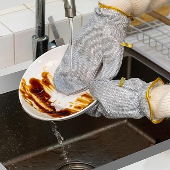 ASHGUJ ASHGUJ Multifunctional Steel Wire Dishwashing Gloves Insulated Waterproof and Durable for Kitchen Cleaning 