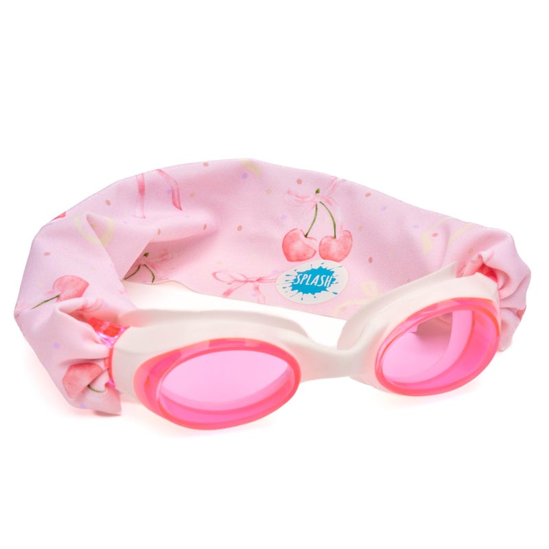 Splash Place KIDS SWIM GOGGLES with Fabric Strap - CHERRY CHARMS | Tangle-Free, Swimming Goggles for Kids, Comfy Fabric Strap Goggles - Image 1
