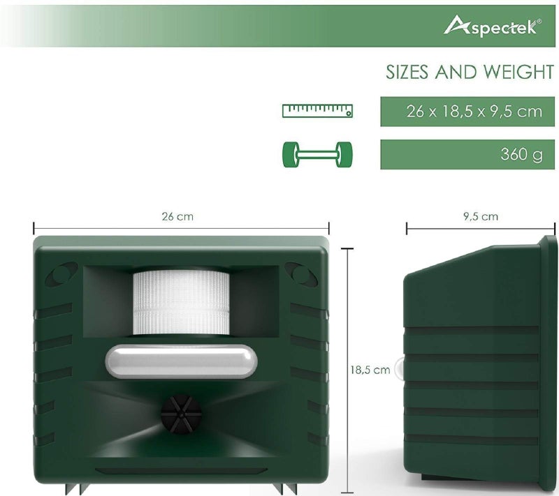 ASPECTEK Yard Sentinel Outdoor Ultrasonic Animal Repeller with Motion Sensor, Adjustable Volume, Waterproof, Extension Cord, Powerful Repel for Squirrel, Raccoon, Skunk, Rabbit, Fox, Deer, Etc - Image 2