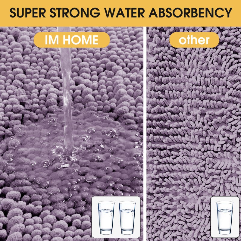 ACCUMTEK Upgrade Extra Large Lavender Bathroom Rug Set 3 Pieces Ultra Soft, Thick Absorbent Bath Mats, Non Slip Chenille Toilet Mat for Bathroom, Bedroom, Kitchen - Image 3