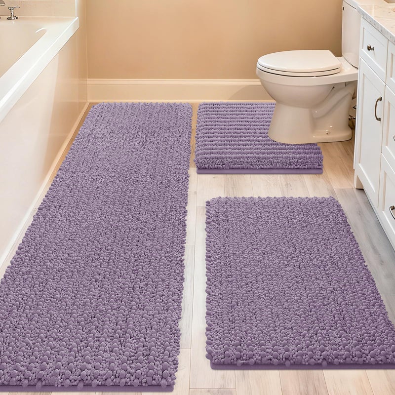 ACCUMTEK Upgrade Extra Large Lavender Bathroom Rug Set 3 Pieces Ultra Soft, Thick Absorbent Bath Mats, Non Slip Chenille Toilet Mat for Bathroom, Bedroom, Kitchen - Image 1