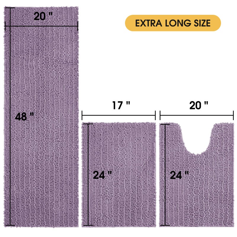 ACCUMTEK Upgrade Extra Large Lavender Bathroom Rug Set 3 Pieces Ultra Soft, Thick Absorbent Bath Mats, Non Slip Chenille Toilet Mat for Bathroom, Bedroom, Kitchen - Image 5