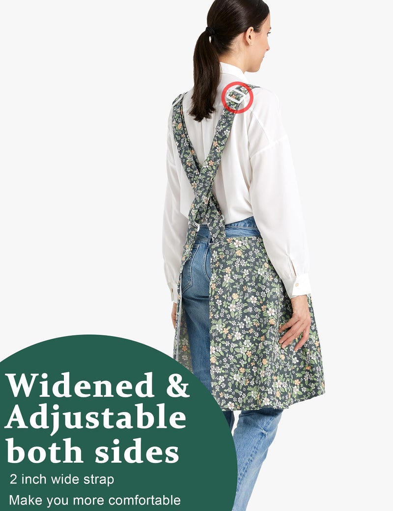 APRONNER Cozy Adjustable Cross Back Aprons for Women with Pockets Cotton Linen Cooking Kitchen Baking Pastoral Style - Image 4