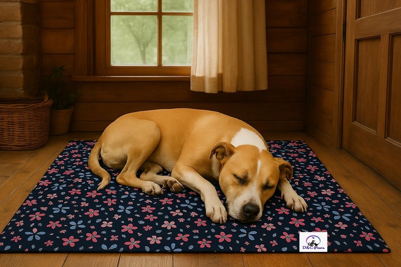 D&C PAWS Pet Bed Mattress 71 X 55 CM | Washable Pet Bed| Light Weighted Dog Flat Mat I Mat for Dogs & Cats, Comfort Soft Heat Relief Pressure Bed, Car Seats, Beds for Summer (Black Flower, Small) - Image 2