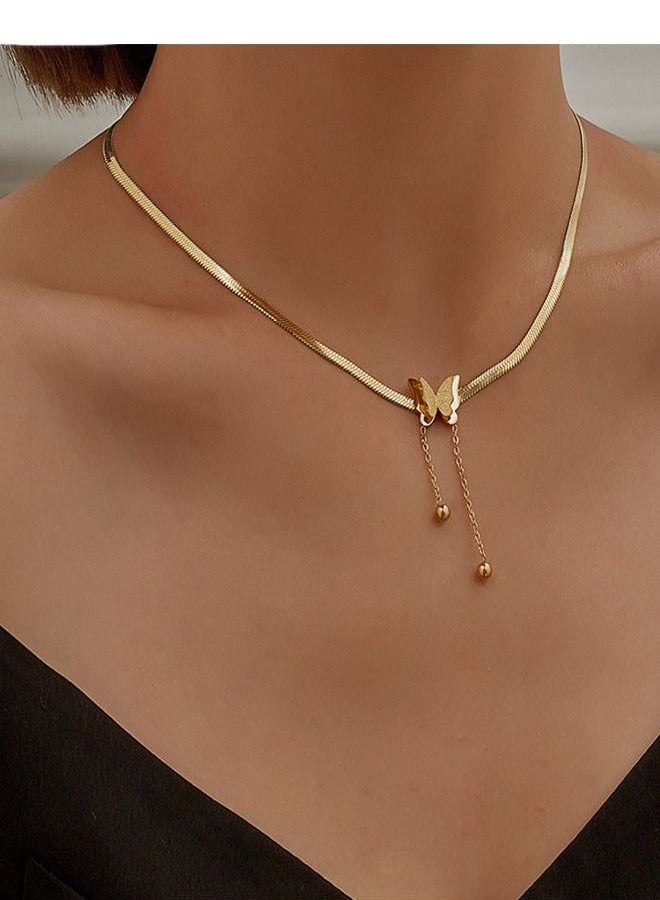 قلادة أنيقة باللون الذهبي على شكل فراشة وسلسلة الترقوة للنساء مجوهرات كهدية زفاف - Image 1