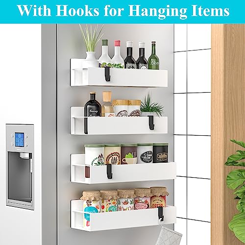 HuggieGems 4 Pack Magnetic Spice Storage Rack Organizer for Refrigerator and Oven, White Fridge Organizers and Storage - Image 2