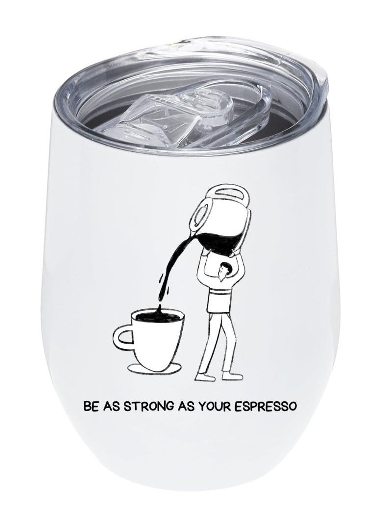 LOUD UNIVERSE White Stainless Steel Insulated Tumbler 12Oz With Lid Printed Strong As Espresso, Perfect Cute Gift For Hot And Cold Drinks  - Image 1
