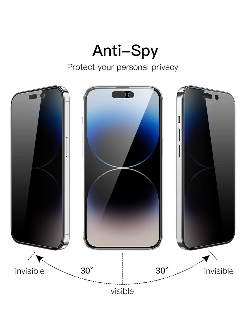 9H IPhone 15 / 15 Pro Full Privacy Glass Screen Protection, Anti-Spy 9H Hardness, Full Cover Explosion-Proof Screen, [Case Friendly] [Bubble Free] - Black - Image 2