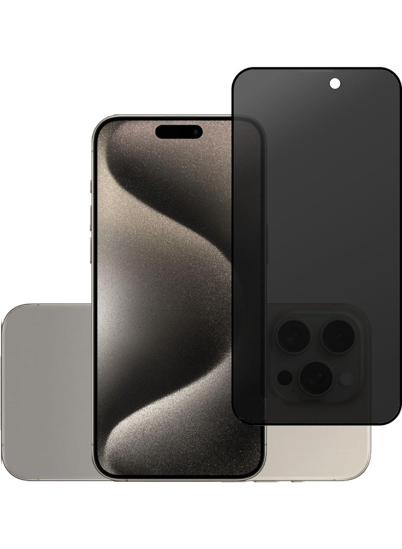 9H IPhone 15 / 15 Pro Full Privacy Glass Screen Protection, Anti-Spy 9H Hardness, Full Cover Explosion-Proof Screen, [Case Friendly] [Bubble Free] - Black - Image 1