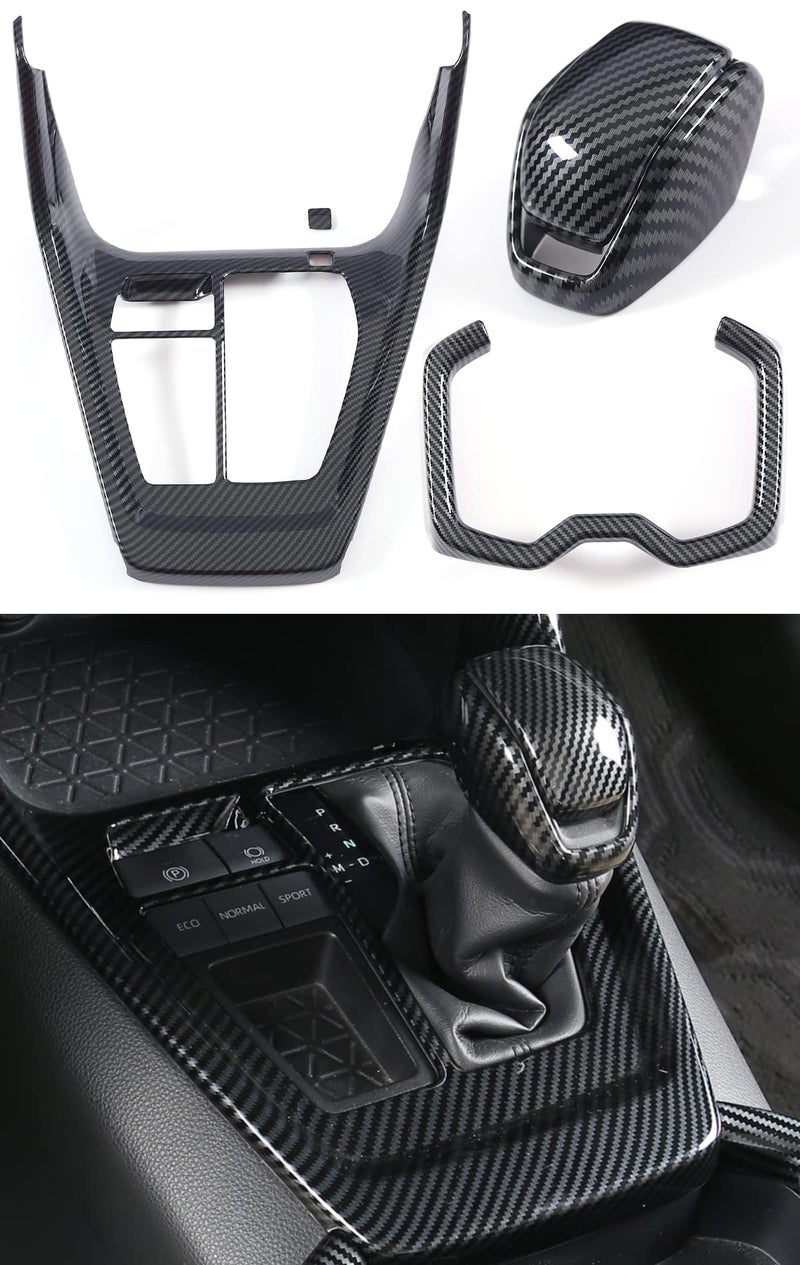 YAKANEY for RAV4 20192025 Gear Shift Protective Panel Cup Holder Trims Gear Shift Knob Cover Interior Center Console AntiScratching Protector for Toyota RAV 4 Sporty Carbon Fiber