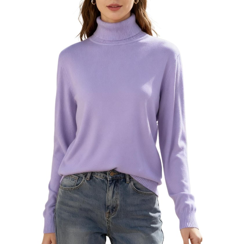 SANGTREE Women's Turtleneck Sweater Long Sleeves Knitted Pullover Sweater Lilac, L - Image 1