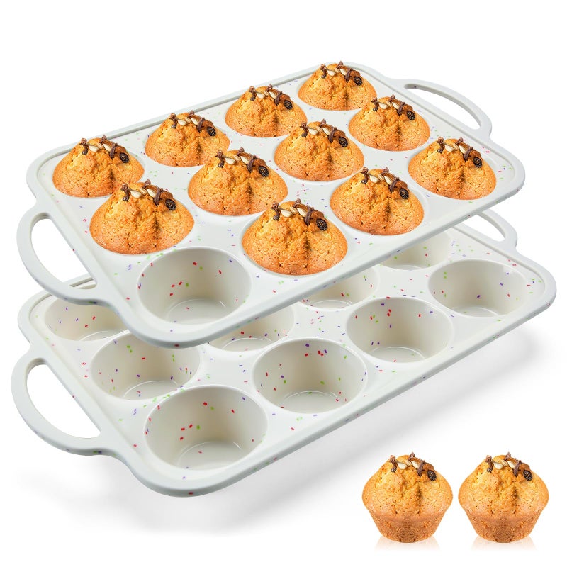 Vinino 2Pack Silicone Muffin Pan For Baking With Metal Reinforced Frame  12 Cup Regular Size Cupcake Pan  Bpa Free Silicone Muffin Tray  Cupcake Baking Pan Molds For Oven Dishwasher Safe - Image 1