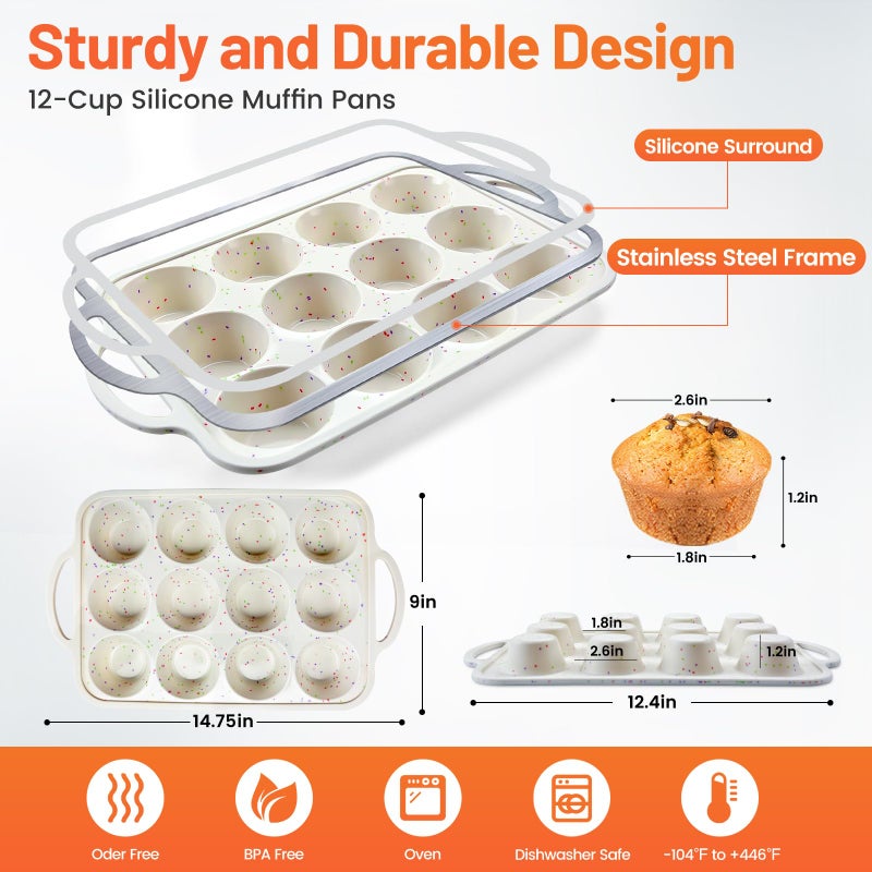 Vinino 2Pack Silicone Muffin Pan For Baking With Metal Reinforced Frame  12 Cup Regular Size Cupcake Pan  Bpa Free Silicone Muffin Tray  Cupcake Baking Pan Molds For Oven Dishwasher Safe - Image 2